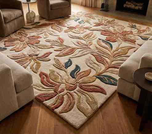 Hand Tufted Floral Wool Rug, Neutral Beige Botanical Area Rug, Luxury Handmade Living Room Carpet, Earth Tone Modern Home Decor