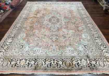 Indian Kashmiri Silk Rug, Salmon Ivory Black Hand-Knotted Silk on Cotton Oriental Floral Carpet, Traditional Rug